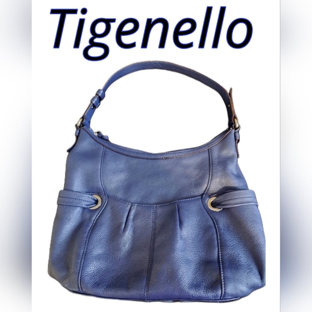 Tignanello Blue Leather Hobo Shoulder Handbag - Picture 1 of 5